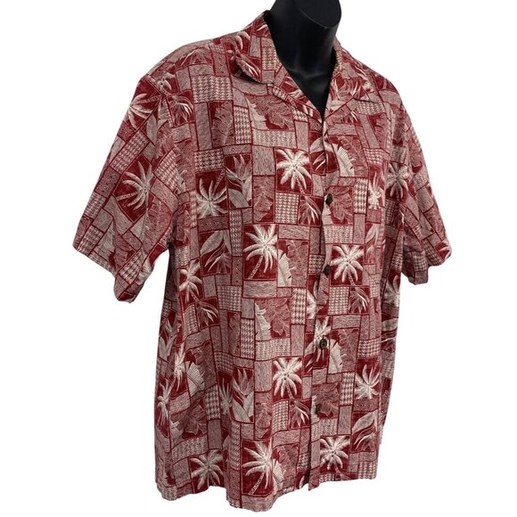 Hilo Hattie Men Aloha Hawaiian Shirt Size M Medium Red Palm Short Sleeve EUC - Picture 3 of 8